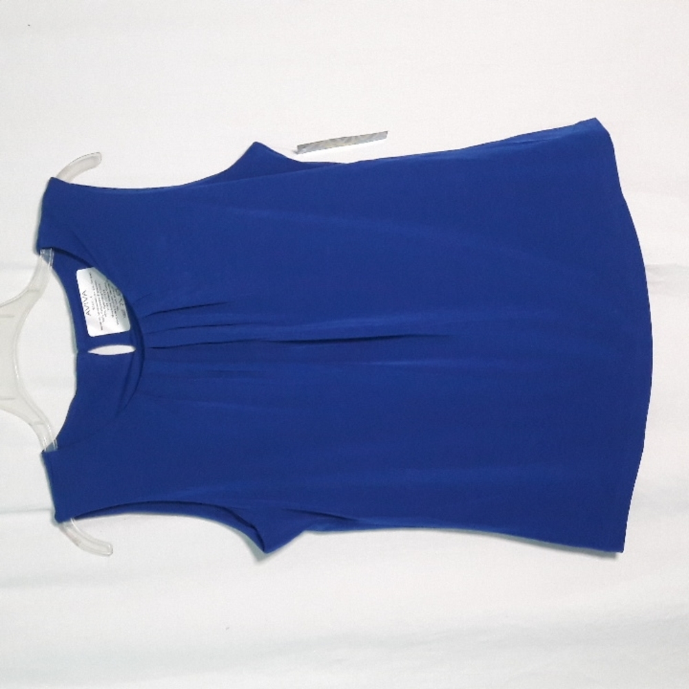 AVIVA Sports Trend  Rouched Neck Sleeveless Blouse Size Large Blue